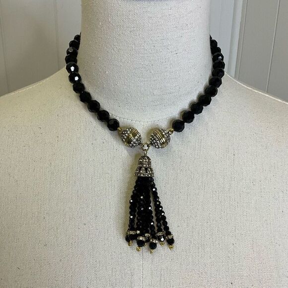 Heidi Daus Endless Possibilities Necklace Black Enamel Crystals Statement - Picture 1 of 5